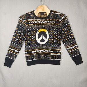 Overwatch Sweater Mens Large Black Yellow Ugly Christmas Knit Gamer Crewneck